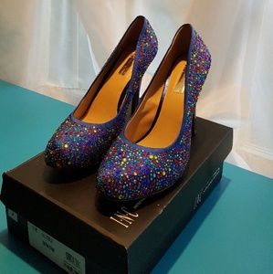 Blue, Multicolor Jeweled Heels